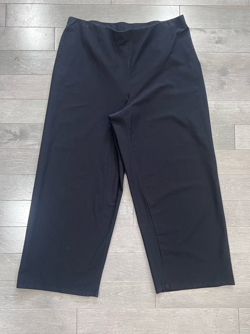 Eileen Fisher Washable Stretch Crepe Wide Leg Pant Black Pull-On, Large